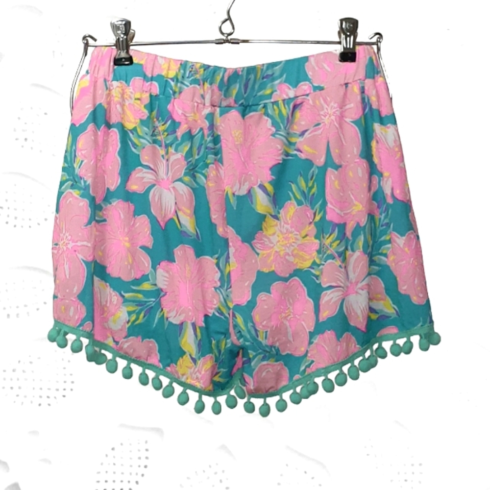 SIMPLY SOUTHERN PINK FLOWERED SHORTS WITH POM POMS - Picture 2 of 4